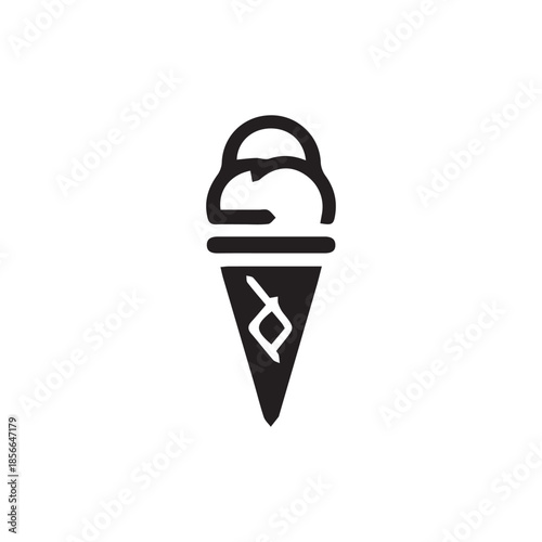 Minimalist Black and White Ice Cream Scoop Icon Design