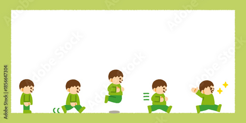 男の子 横向き アイコン 横長フレーム 背景 手描き パステル