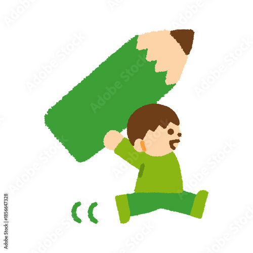鉛筆 男の子 運ぶ 手描き パステル イラスト