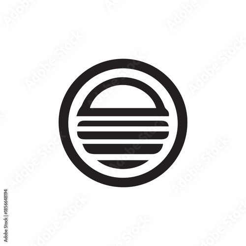 Minimalist circular burger icon or emblem design