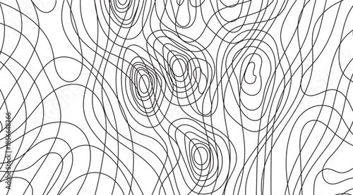 Abstract black and gray swirling lines create a complex topographic pattern, perfect for a dynamic background design