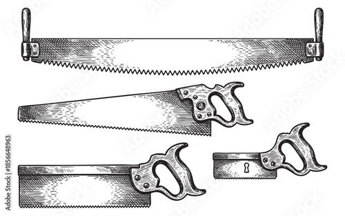 Tableau sur toile saw set hand saw, tenon saw, coping saw, woodworking tools set engraving vector