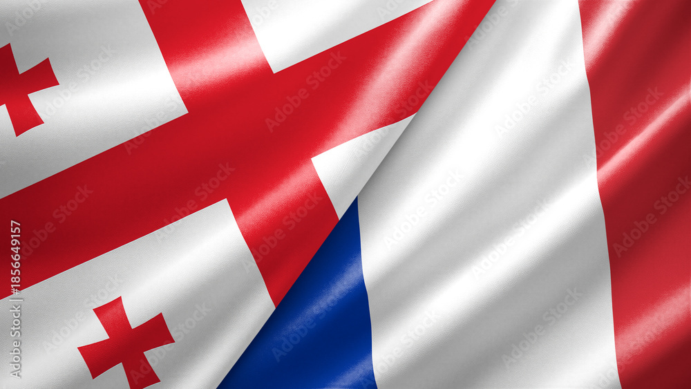 Fototapeta premium Georgia and France two national flags filling the entire frame, close-up view, edge-to-edge composition