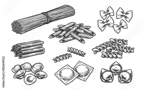 Pasta Collection Italian Food Ingredients Engraving Set