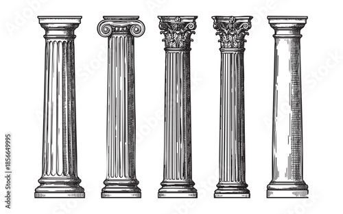 Classical Columns Vintage Architecture Pillar Engraving