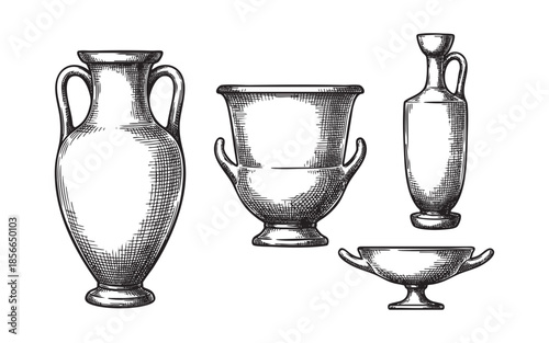 Greek Vases Vintage Antique Amphora Pottery Set