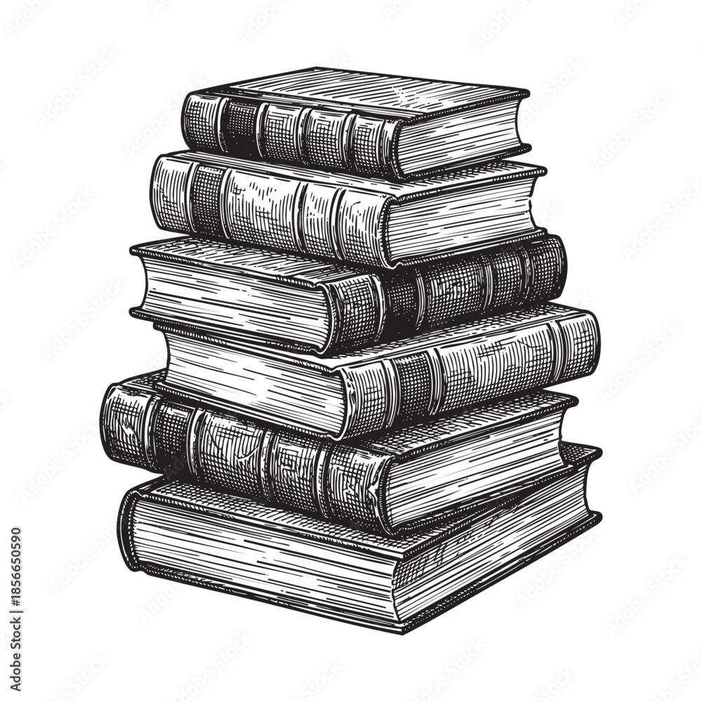 Fototapeta premium Book Stack Hand Drawn Pile of Old Books Illustration