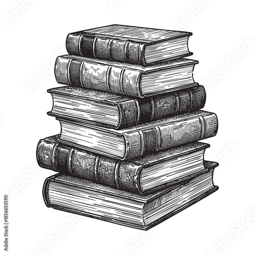 Book Stack Hand Drawn Pile of Old Books Illustration
