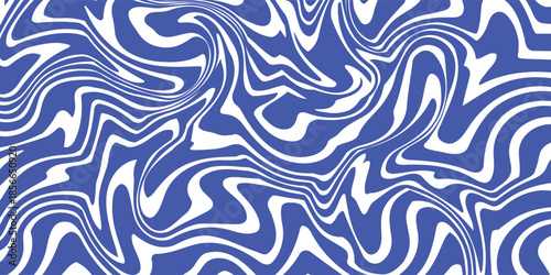 Blue wavy lines abstract background. Trendy psychedelic retro style backdrop. Waves, swirl and twirl pattern. Twisted distorted vector texture. Y2k aesthetic design