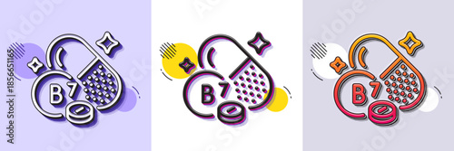 Vitamin B7 line icon. Halftone dotted pattern. Gradient icon with grain shadow. Biotin food nutrient sign. Capsule or pill supplement symbol. Line biotin vitamin icon. Various designs. Vector