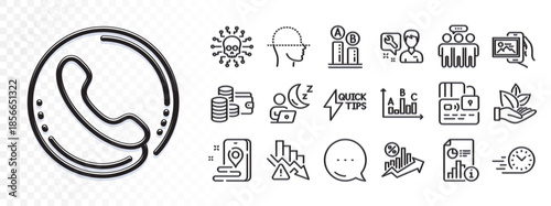 Quickstart guide, Deflation and Card line icons for web app. Glare of light effect. Message icon. Pack of Call center, Face scanning, Employees group pictogram icons. Vector