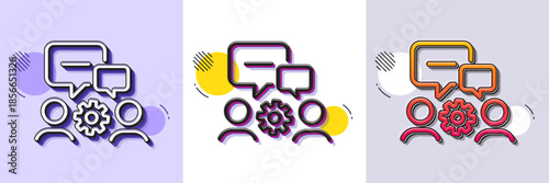 Engineering team line icon. Halftone dotted pattern. Gradient icon with grain shadow. Engineer or architect group sign. Working process symbol. Line engineering team icon. Various designs. Vector