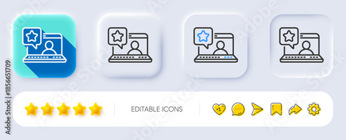 Online rating line icon. Neumorphic, Flat shadow, 3d buttons. Best ranking sign. Social network symbol. Line online rating icon. Social media icons. Vector