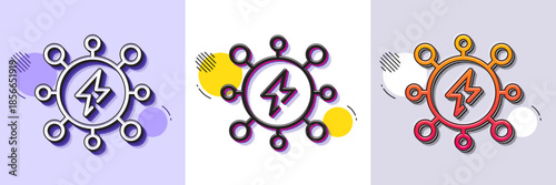 Power line icon. Halftone dotted pattern. Gradient icon with grain shadow. Electric energy sign. Charge performance symbol. Line power icon. Various designs. Vector