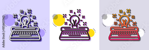 Typewriter line icon. Halftone dotted pattern. Gradient icon with grain shadow. Creativity sign. Inspiration light bulb symbol. Line typewriter icon. Various designs. Vector