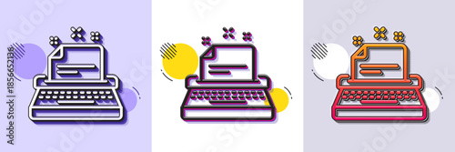 Typewriter line icon. Halftone dotted pattern. Gradient icon with grain shadow. Documentation sign. Line typewriter icon. Various designs. Vector