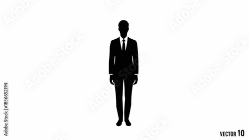 Silhouette of a man in a suit standing against a white background.
