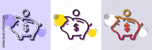 Piggy bank line icon. Halftone dotted pattern. Gradient icon with grain shadow. Coins money sign. Business savings symbol. Line piggy bank icon. Various designs. Vector