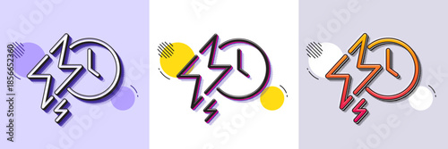 Charging time line icon. Halftone dotted pattern. Gradient icon with grain shadow. Charge accumulator sign. Electric power symbol. Line charging time icon. Various designs. Vector