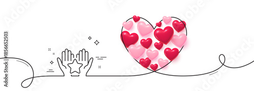 Ranking line icon. Continuous line big heart. Holding star sign. Best rank symbol. 3d hearts in heart shaped loop. Ranking single line ribbon. Loop curve pattern. Vector