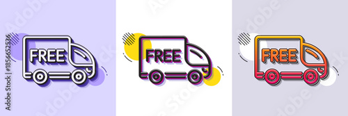 Free delivery line icon. Halftone dotted pattern. Gradient icon with grain shadow. Shopping truck sign. Clearance symbol. Line free delivery icon. Various designs. Vector