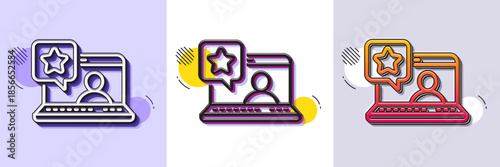 Online rating line icon. Halftone dotted pattern. Gradient icon with grain shadow. Best ranking sign. Social network symbol. Line online rating icon. Various designs. Vector
