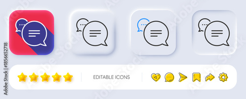 Text message line icon. Neumorphic, Flat shadow, 3d buttons. Chat comment sign. Speech bubble symbol. Line text message icon. Social media icons. Vector