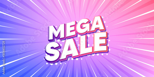 Mega sale sun rays gradient banner. Light burst background. Mega Sale tag. Special offer price sign. Advertising Discounts symbol. Gradient sun rays. Sunburst light. Vector