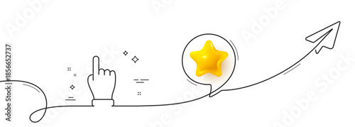 Click hand line icon. Continuous line with share plane. One finger palm sign. Direction gesture symbol. 3d star in speech bubble. Click hand single line ribbon. Loop curve pattern. Vector
