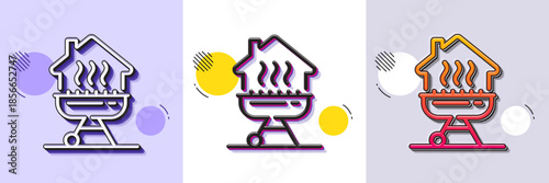 Home grill line icon. Halftone dotted pattern. Gradient icon with grain shadow. Barbecue cooker for cooking food sign. Meat brazier symbol. Line home grill icon. Various designs. Vector