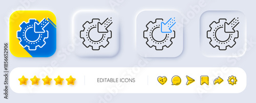 Seo gear line icon. Neumorphic, Flat shadow, 3d buttons. Settings cogwheel sign. Traffic management symbol. Line seo gear icon. Social media icons. Vector