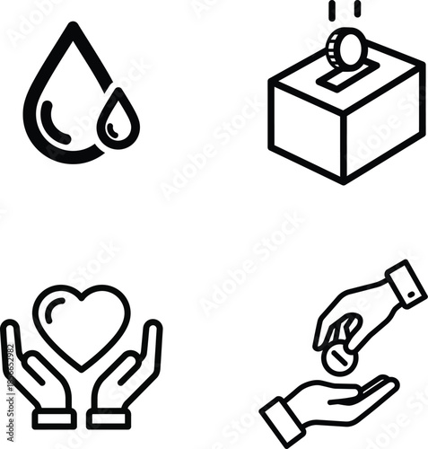 Icons representing donation and charity concepts