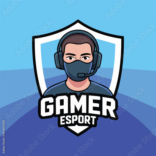 Gamer Esport Shield Logo With Masked Character