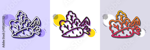 Vegetables line icon. Halftone dotted pattern. Gradient icon with grain shadow. Lettuce, carrot with tomato sign. Low calories food symbol. Line vegetables icon. Various designs. Vector