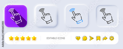 Hand cursor line icon. Neumorphic, Flat shadow, 3d buttons. Click action sign. Finger pointer symbol. Line cursor icon. Social media icons. Vector