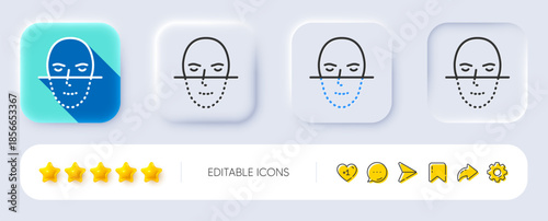 Face recognition line icon. Neumorphic, Flat shadow, 3d buttons. Faces biometrics sign. Head scanning symbol. Line face recognition icon. Social media icons. Vector