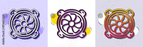 Computer cooler line icon. Halftone dotted pattern. Gradient icon with grain shadow. PC fan component sign. Line computer fan icon. Various designs. Vector