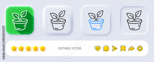 Leaves line icon. Neumorphic, Flat shadow, 3d buttons. Grow plant leaf sign. Environmental care symbol. Line leaves icon. Social media icons. Vector