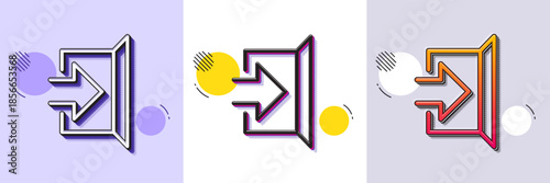 Exit line icon. Halftone dotted pattern. Gradient icon with grain shadow. Open door sign. Entrance symbol with arrow. Line exit icon. Various designs. Vector