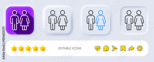 Restroom line icon. Neumorphic, Flat shadow, 3d buttons. WC toilet sign. Public lavatory symbol. Line restroom icon. Social media icons. Vector