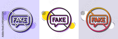 Fake news line icon. Halftone dotted pattern. Gradient icon with grain shadow. Stop propaganda conspiracy sign. Wrong truth symbol. Line fake news icon. Various designs. Vector
