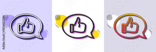 Positive feedback line icon. Halftone dotted pattern. Gradient icon with grain shadow. Communication symbol. Speech bubble sign. Line feedback icon. Various designs. Vector