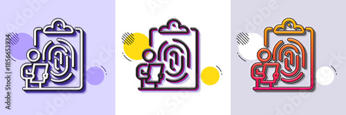 Fingerprint clipboard line icon. Halftone dotted pattern. Gradient icon with grain shadow. Finger print scan sign. Biometric identity symbol. Line fingerprint icon. Various designs. Vector