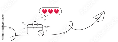 Jobless line icon. Continuous line with share plane. Unemployment person sign. Jobs hire symbol. Hearts rate review in speech bubble. Jobless single line ribbon. Loop curve pattern. Vector