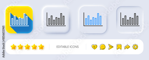 Column chart line icon. Neumorphic, Flat shadow, 3d buttons. Financial graph sign. Stock exchange symbol. Business investment. Line bar diagram icon. Social media icons. Vector