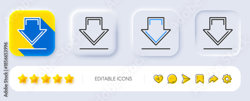 Download line icon. Neumorphic, Flat shadow, 3d buttons. Internet Downloading sign. Load file symbol. Line downloading icon. Social media icons. Vector