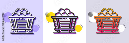 Coal trolley line icon. Halftone dotted pattern. Gradient icon with grain shadow. Mine wagon sign. Stone or Rock cart symbol. Line coal trolley icon. Various designs. Vector