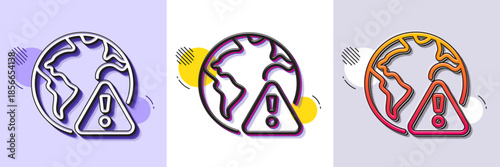 Internet warning line icon. Halftone dotted pattern. Gradient icon with grain shadow. Attention triangle sign. Caution alert symbol. Line internet warning icon. Various designs. Vector