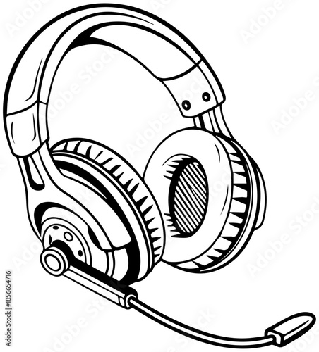 Gaming Headset with Microphone Line Art