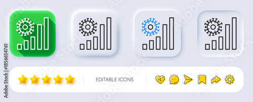 Coronavirus statistics line icon. Neumorphic, Flat shadow, 3d buttons. Covid-19 confirmed cases graph sign. Corona virus pandemic symbol. Line coronavirus statistics icon. Social media icons. Vector